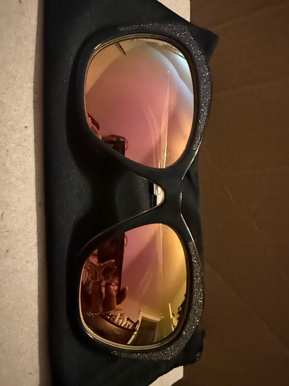 Black Betsy Johnson Sunglasses with Rose Gold Mirrored Lenses